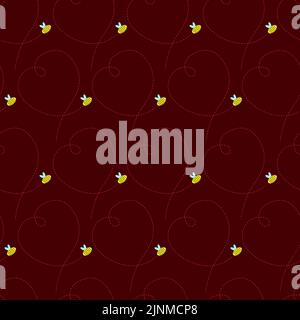 A loving flying bee on a red seamless background. Stock Vector