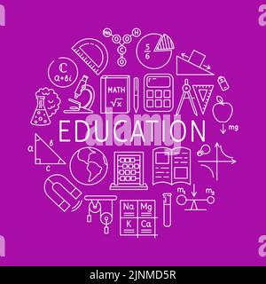 Education round concept poster in line style. Vector illustration. Stock Vector