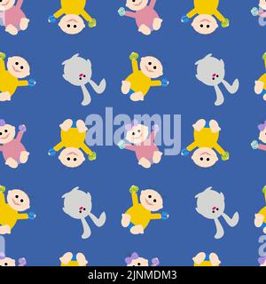 Kid holding Easter eggs on a blue background. Easter holiday. Stock Vector