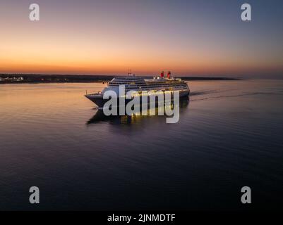 MS Bolette formerly named Amsterdam, is a cruise ship owned and operated by Fred. Olsen Cruise Lines. Early morning at Southampton port. Aerial view. Stock Photo