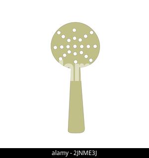 Brown spoon with holes for cooking on a white isolated background. Stock Vector