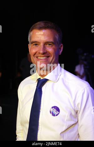 Cheltenham, UK. 12 August 2022. Mark Harper MP,  Member of Parliament for Forest of Dean, supporter of Rishi Sunak,  at the Conservative Party leaders Stock Photo