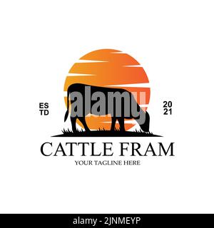 Premium quality Grass Cow Angus Farm Castle Logo Icon Vector Stock Vector