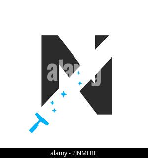 Letter N House Cleaning Logo Concept For Broom Maid Service Symbol Vector Template Stock Vector