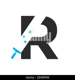 Letter R House Cleaning Logo Concept For Broom Maid Service Symbol Vector Template Stock Vector