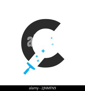 Letter C House Cleaning Logo Concept For Broom Maid Service Symbol Vector Template Stock Vector