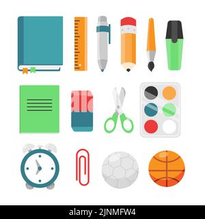 Back to school items set isolated on white background. Education workspace equipment Stock Vector