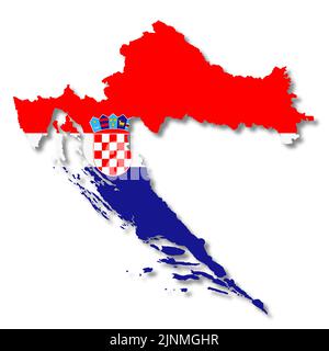 Croatia flag map on white background 3d illustration with clipping path Stock Photo