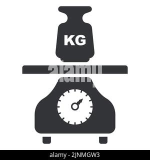 black icon of scales with a weight on the market. flat vector illustration. flat vector illustration. Stock Vector