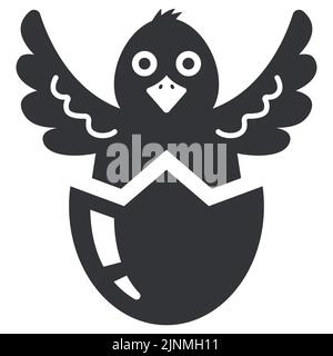 black icon chick hatched from an egg. flat vector illustration. Stock Vector