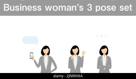 Business woman in suit, 3 pose set Stock Vector
