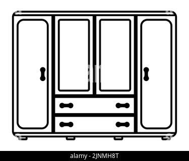 wooden wardrobe black linear icon. home furniture. flat vector illustration. Stock Vector