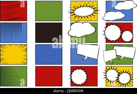 Cartoon templates, effects and backgrounds, sets with speech bubbles Stock Vector