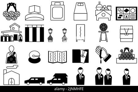 Buddhist funeral icon set, 24 Stock Vector