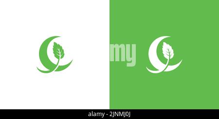 Unique and luxurious mint moon logo design Stock Vector