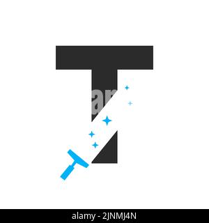 Letter T House Cleaning Logo Concept For Broom Maid Service Symbol Vector Template Stock Vector