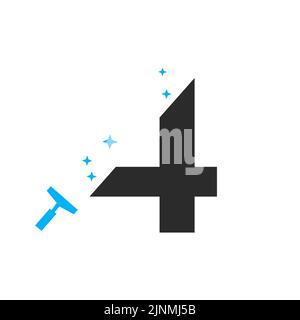 Letter 4 House Cleaning Logo Concept For Broom Maid Service Symbol Vector Template Stock Vector