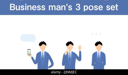 Businessman in a suit, 3 pose set Stock Vector