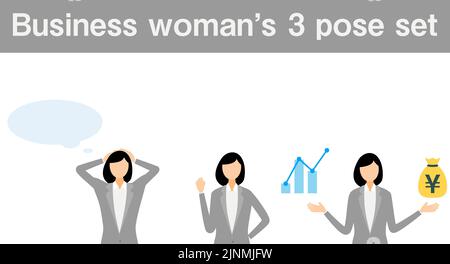 Business woman in suit, 3 pose set Stock Vector