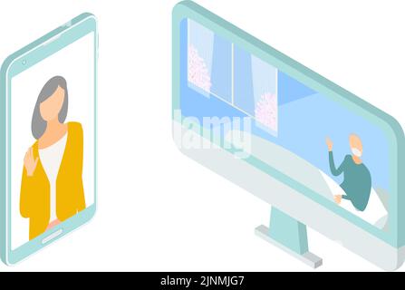 Inpatients and their families to visit online Stock Vector