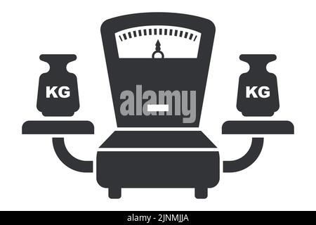 black icon of scales with a weight on the market. flat vector illustration. flat vector illustration. Stock Vector