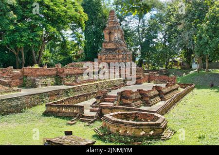 Ruins of the temple and stupa of the Wat Pupia (or Pu Pia), in Wiang Kum Kam archaeological site, Chiang Mai, Thailand. Stock Photo