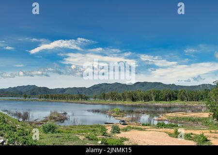 One of the many reservoirs in the mountainous province of Lampang, Thailand, not far from the town of Li. Stock Photo