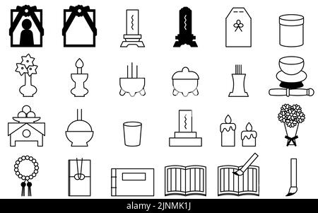 Buddhist funeral icon set, 24 Stock Vector