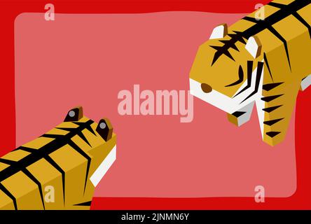 2022 New Year's card Tiger year, two tigers facing each other, isometric Stock Vector