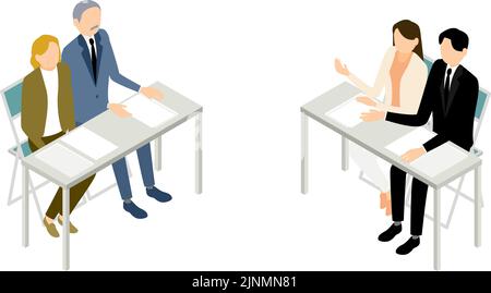 Business scene, businessmen discussing at meetings, isometric Stock Vector