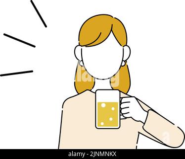 Faceless pose illustration, career woman's upper body, beer on the way home from work Stock Vector