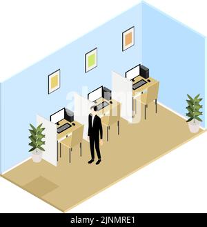 Rental office with partitions, isometric Stock Vector