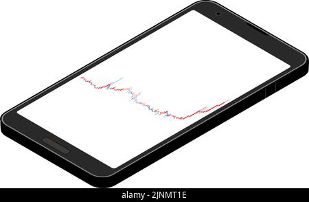 Candlestick charts, rises, isometrics used for stocks, FX and virtual currencies seen on smartphone apps Stock Vector