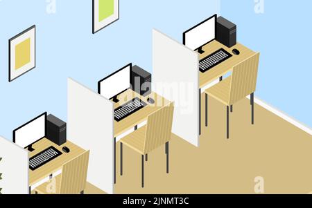 Rental office with partitions, isometric Stock Vector