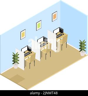 Rental office with partitions, isometric Stock Vector