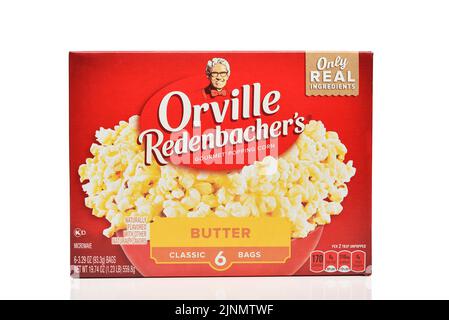 IRVINE, CALIFORNIA - 12 AUG 2022: A 6 count package of Orville Redenbachers microwave popcorn with Butter. Stock Photo