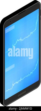 Candlestick charts, rises, isometrics used for stocks, FX and virtual currencies seen on smartphone apps Stock Vector