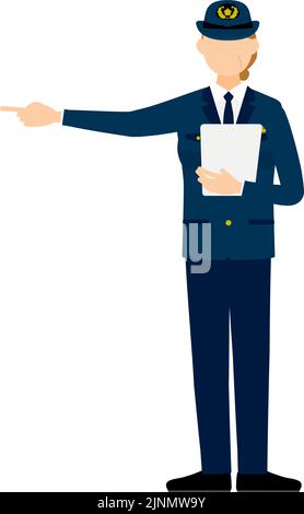 Senior female police officer posing, Pointing with a clipboard Stock Vector