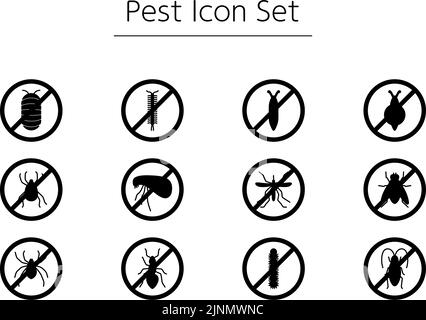 Simple pest control icon set, cockroaches, mites, mosquitoes, flies, spiders, etc. Stock Vector