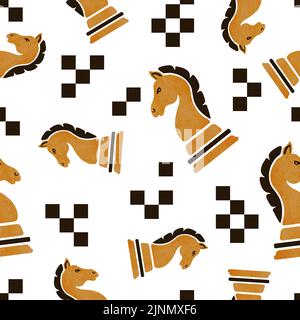Chess knight piece seamless pattern. Strategy game vector illustration. Stock Vector