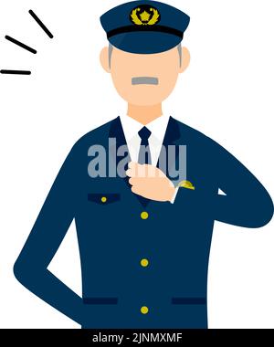 Senior male police officer posing, Clapping your chest Stock Vector