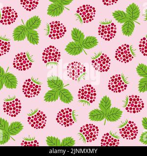 Seamless raspberry pattern. Vector illustration with berries and leaves. Stock Vector