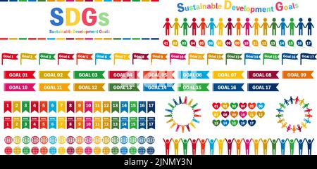 SDGs, a set of goal labels by designated color Stock Vector