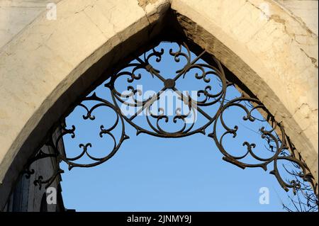 Wrought iron canopy isolated on blue sky background in Kyiv Ukraine Stock Photo
