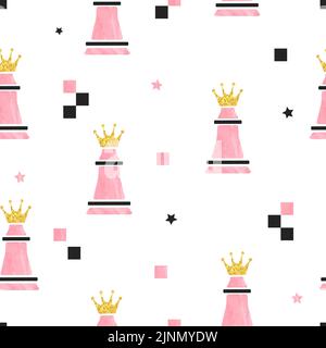 Chess Queen seamless pattern. Strategy game vector background. Stock Vector