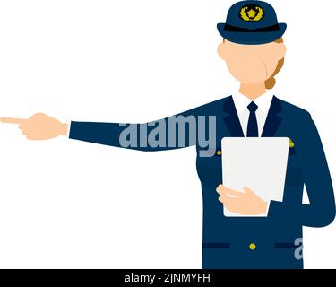 Senior female police officer posing, Pointing with a clipboard Stock Vector