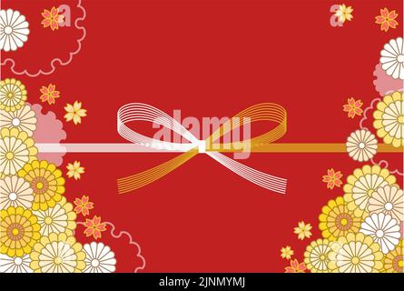 New Year's card, mizuhiki and plum blossoms, 2022 Stock Vector