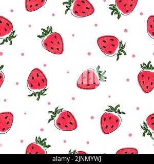 Seamless strawberry pattern. Vector summer watercolor illustration with berries Stock Vector