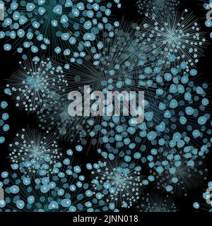 On a black background, abstract round flowers. Salute. Fireworks. Vector illustration Stock Vector