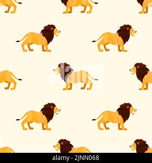 Seamless cute lion animal pattern. Vector simple watercolor illustration. Stock Vector